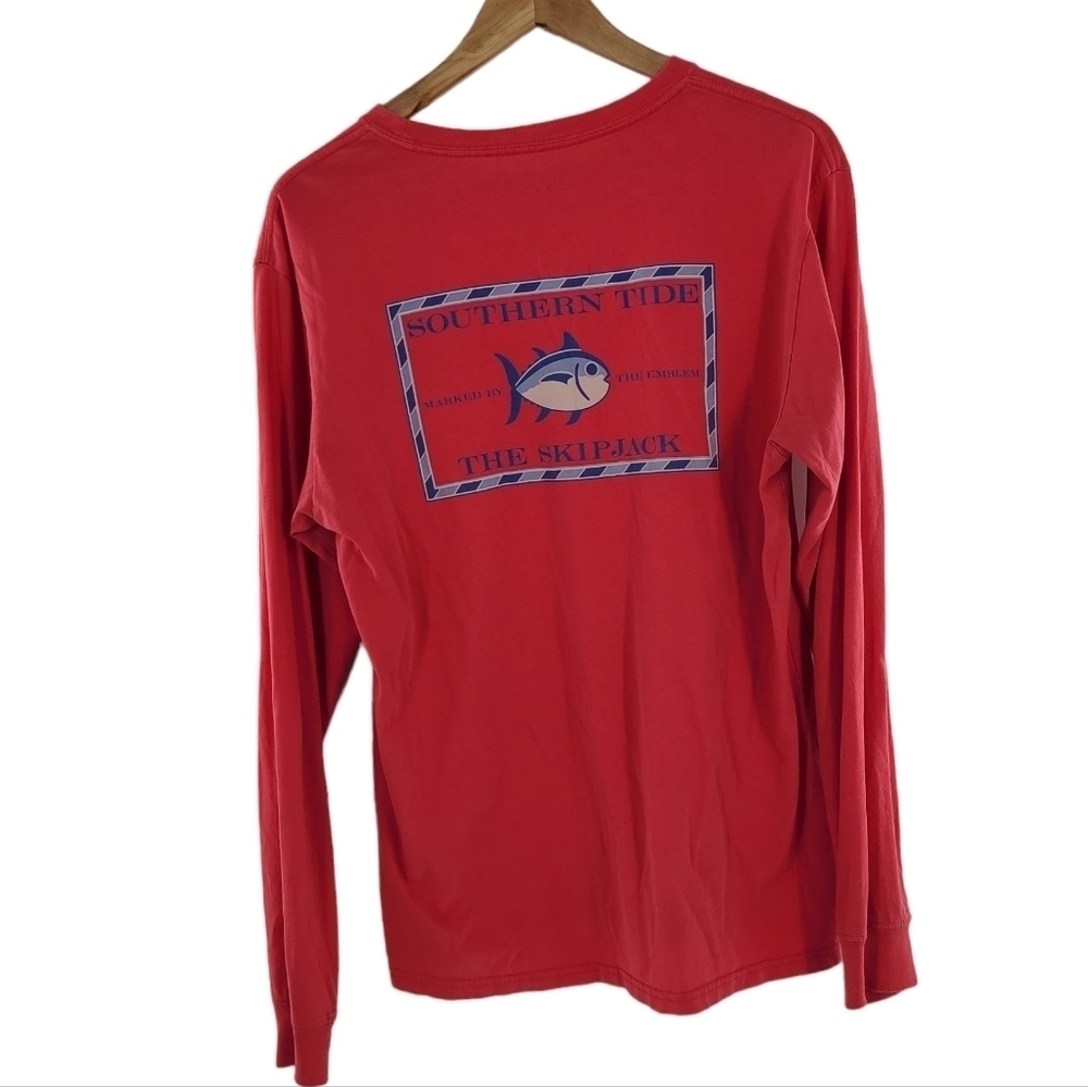 Southern‎ Tide Graphic T-Shirt Mens Medium Salmon Pink Long Sleeve Skipjack Tee.